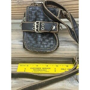 Sacchetto Tokyobay Biker Black Leather Mini Crossbody Bag Distressed Goth